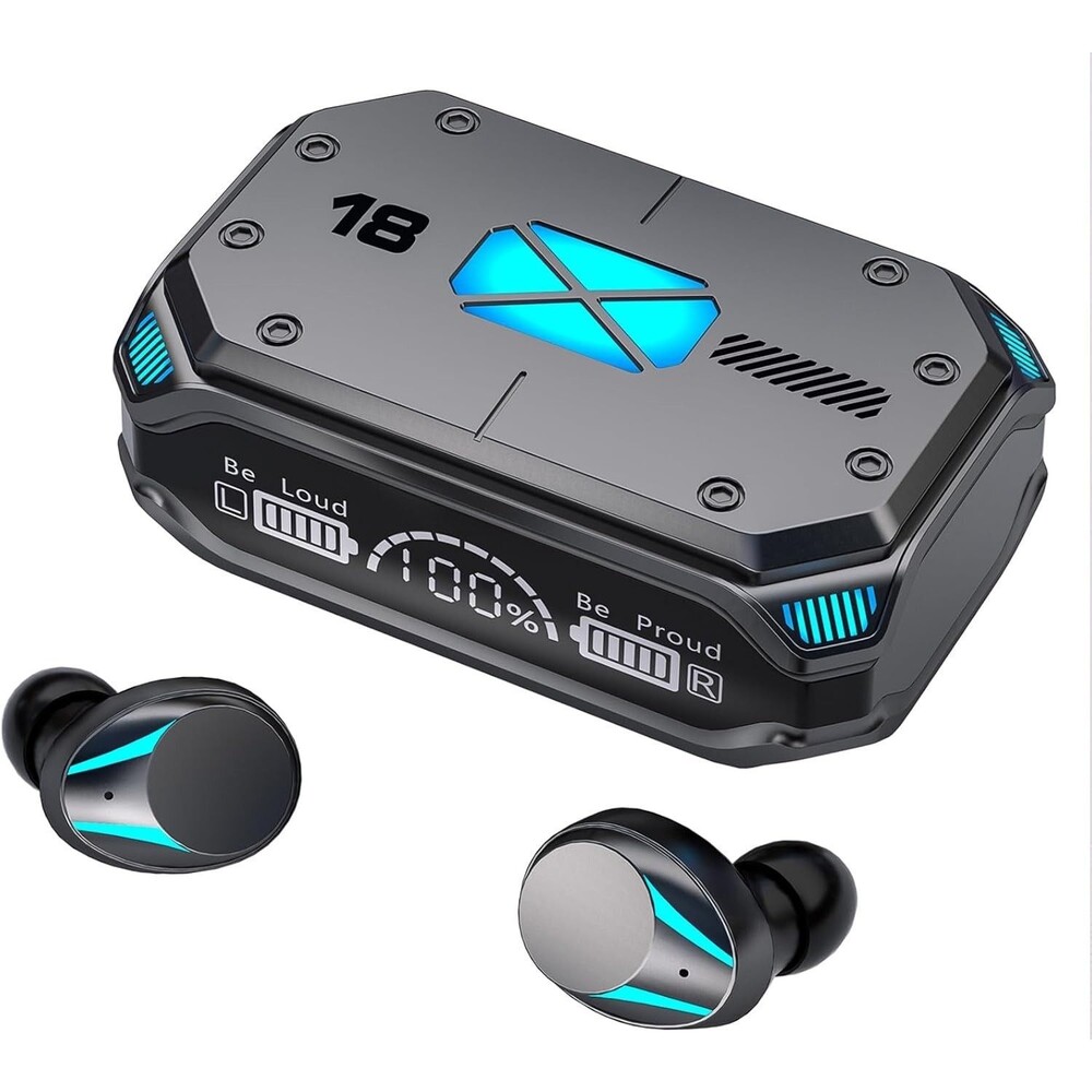 True Wireless Bluetooth 5.3 Earbuds, IP7 Waterproof Sport Headset with LED Case